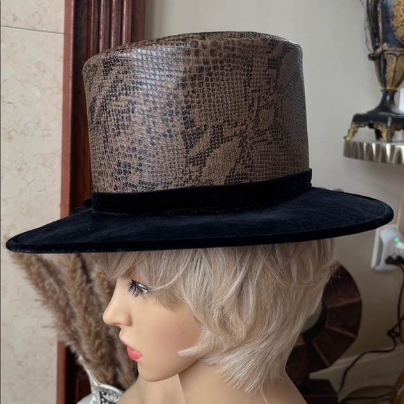 Vintage Rafield Steampunk Topper Hat Black Velvet Snakeskin Victorian Top Hat main image 16